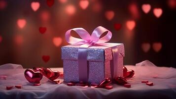 ai generato realistico San Valentino dare scatola con amore decorazione foto