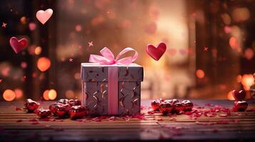 ai generato realistico San Valentino dare scatola con amore decorazione foto