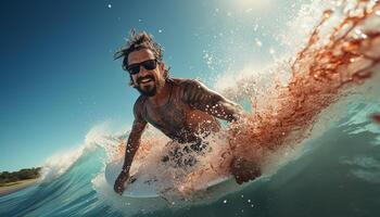 ai generato uno persona fare surf, godendo il sole, acqua, e la libertà generato di ai foto