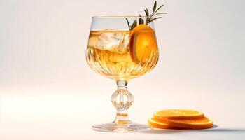 ai generato rinfrescante cocktail con agrume frutta e whisky nel un' bicchiere generato di ai foto