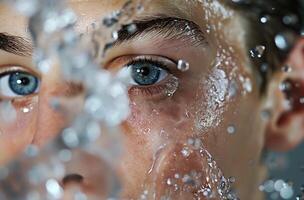 ai generato occhio in mezzo acqua goccioline foto