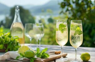 ai generato Champagne con lime e menta foto