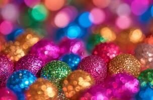 ai generato glitterato multicolore decorativo palle foto