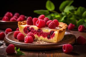 ai generato piccante lampone quiche. creare ai foto