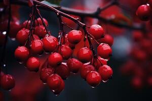 ai generato vivace rosso frutti di bosco ramo autunno maturo. creare ai foto