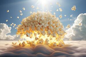 ai generato Popcorn merenda cielo soleggiato. creare ai foto
