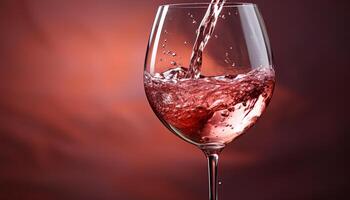 ai generato lusso celebrazione scrosciante rosso vino, bicchiere riflettendo eleganza e romanza generato di ai foto