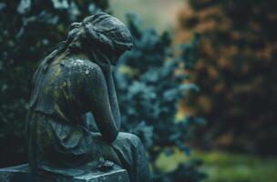 ai generato contemplativo statua nel giardino foto