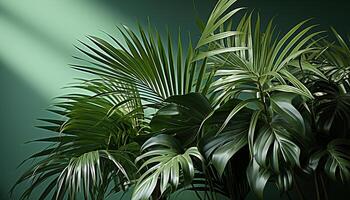 ai generato freschezza di estate nel un' tropicale foresta pluviale, verde palma albero generato di ai foto