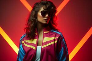 ai generato infuso al neon retrowave moda vestiario. creare ai foto