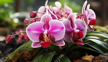 ai generato il vivace rosa orchidea fiorire porta bellezza per natura generato di ai foto