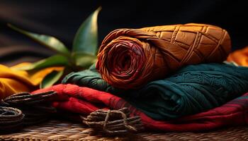 ai generato alla moda autunno collezione intrecciata lana indumenti nel Multi colorato modelli generato di ai foto