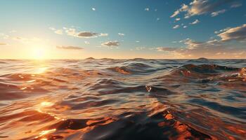 ai generato tramonto al di sopra di il acqua, onde incidente, estate bellezza riflessa generato di ai foto