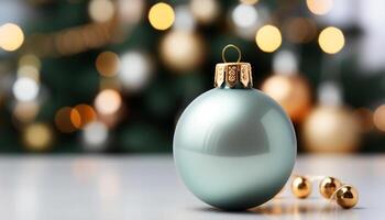 ai generato raggiante Natale albero arredamento si illumina il elegante festa in casa generato di ai foto