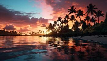 ai generato tranquillo tramonto al di sopra di tropicale costa, riflettendo bellezza nel natura generato di ai foto