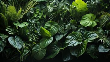 ai generato fresco verde le foglie nel un' tropicale foresta pluviale, un' bellissimo vista generato di ai foto