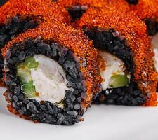 impostato di nero Sushi vicino su o macro foto
