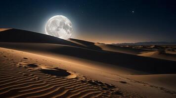 ai generato illuminato dalla luna Magia lunare splendore getto ombre attraverso deserto sabbie foto
