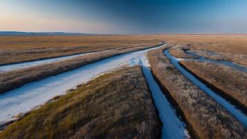 ai generato tranquillo tundra infinito pianure allungamento per lontano orizzonte foto