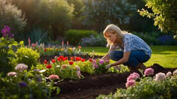 ai generato giardino di amore piantare fiori lato di lato foto