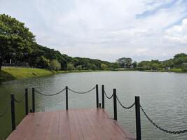 paesaggio lago, traccia e di legno bacino su bsb semarang, centrale Giava. il foto è adatto per uso per viaggiatore soddisfare media, vacanza sfondo e giardino manifesto.