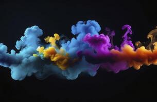 ai generato colorato Fumo contro nero sfondo vicino su foto