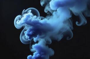 ai generato colorato blu Fumo contro nero sfondo vicino su foto