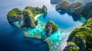 ai generato un aereo Visualizza di il corallo isole nel un' tropicale posto foto