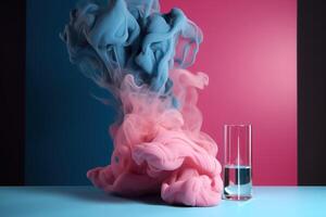 ai generato bicchiere con acqua e colorato Fumo, astratto chimico sfondo. generativo ai foto