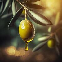 ai generato oliva con olio far cadere e partire foto