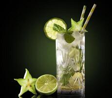 un' bicchiere di Mojito con lime e menta foto