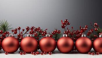 ai generato Natale ornamento decorazione su inverno sfondo, brillante sfera illustrazione generato di ai foto