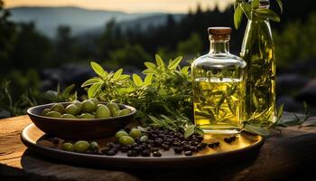 ai generato fresco biologico oliva olio, un' salutare ingrediente per cucinando generato di ai foto