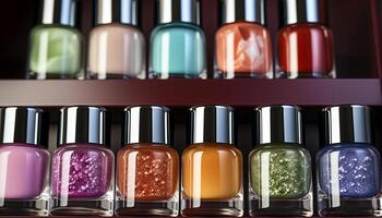 ai generato affascinante bellezza collezione manicure, polacco, eleganza, femminilità, lusso, viola generato di ai foto