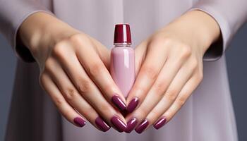 ai generato donne eleganza nel moda manicure, chiodo polacco, bellezza trattamento, fascino generato di ai foto