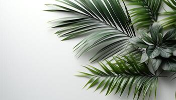 ai generato fresco verde palma albero le foglie creare un' tropicale estate fondale generato di ai foto