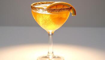 ai generato rinfrescante cocktail bicchiere con giallo liquido, festeggiare nel elegante bar generato di ai foto