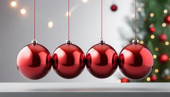 ai generato inverno celebrazione brillante Natale ornamento sospeso su un' albero generato di ai foto