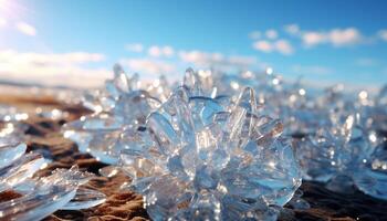 ai generato il luminosa blu ghiaccio cristallo riflette il bellezza di natura generato di ai foto