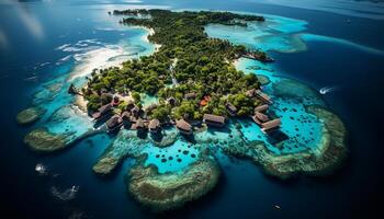 ai generato aereo Visualizza di tropicale costa, turchese acqua, e sabbioso spiagge generato di ai foto