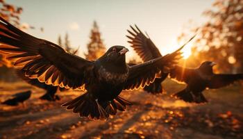 ai generato uccelli nel volo simboleggiare la libertà e spiritualità nel natura generato di ai foto
