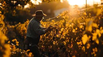 ai generato uomo a piedi in mezzo d'oro autunno fogliame foto