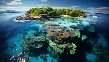 ai generato tropicale estate vacanze blu acqua, sabbioso spiagge, e subacqueo bellezza generato di ai foto