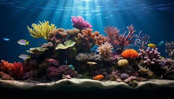 ai generato subacqueo scogliera, pesce, natura, animale, acqua, corallo, Multi colorato, tropicale clima generato di ai foto
