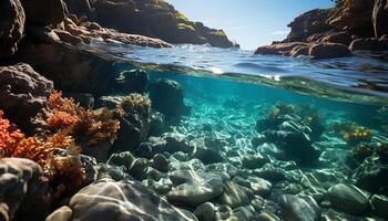 ai generato subacqueo bellezza pesce nuotare nel blu, tropicale corallo scogliera generato di ai foto