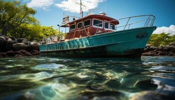 ai generato andare in barca nave su tranquillo acqua, natura bellezza nel tempo libero attività generato di ai foto