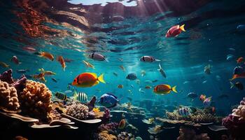 ai generato subacqueo pesce scogliera, natura Multi colorato bellezza nel tropicale clima generato di ai foto