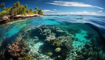 ai generato subacqueo bellezza pesce, corallo, e turchese acqua nel caraibico generato di ai foto