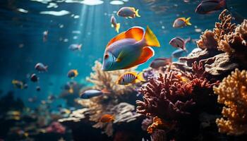 ai generato subacqueo pesce scogliera, natura Multi colorato bellezza nel tropicale clima generato di ai foto