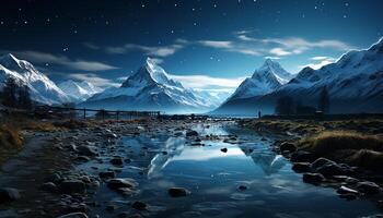 ai generato maestoso montagna picco riflette tranquillo bellezza nel natura ghiacciato paesaggio generato di ai foto